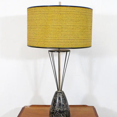 Mid-Century Modern Caged Wire Base Drum Shade Painted Tall Table Lamp 39&amp;quot; 