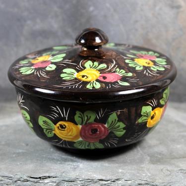 Rare Rich Chocolate Brown with Pink and Yellow Flowers - Italian MBD 7/1050 Bowl with Lid - Gorgeous and Unusual Pattern | FREE SHIPPING 