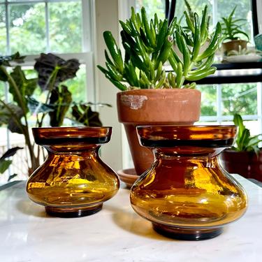 2 Vintage Hyacinth Flower Bulb Forcing Jars in Amber Glass from Finland - Propagation Station,  Paperwhite, Avocado Seed, Small Amaryllis 