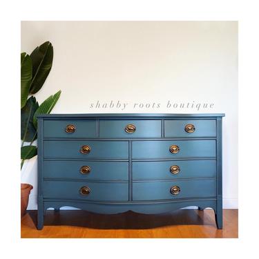 NEW! Antique federal bow front double dresser chest of drawers in beautiful indigo blue -San Francisco, California by Shab