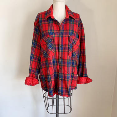 Vintage 1980s Wool Plaid Flannel Shirt // men's L 