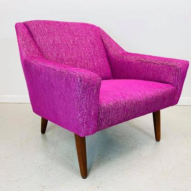 mid century Danish modern reupholstered restored purple textured lounge chair attributed to G. Thams 