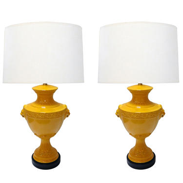 Classically-inspired Italian 1960's Urn-form Lamps with Lion Mask Motifs