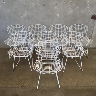 Set of Eight White Mid Century Bertoia Chairs