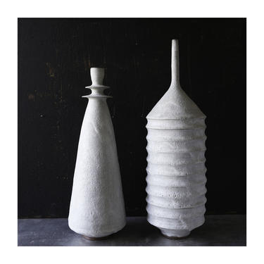SHIPS NOW-  set of 2 large stoneware vases glazed in crater white matte by sarapaloma. 
