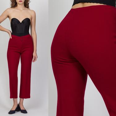 70s Red Straight Leg Ankle Trousers - Small | Vintage Prides Crossing Short Inseam Pants 
