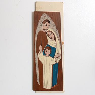 vintage wood Holy Family wall decor 