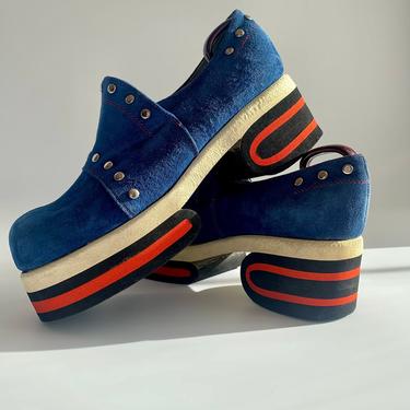 1970'S Platform Shoes - Blue Suede with Metal Studs - Never Worn - NOS - Vintage Dead Stock - Mens Size 8-1/2 