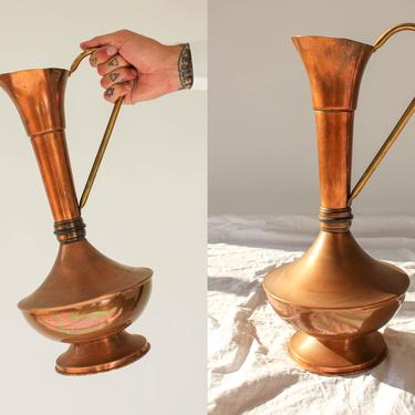 Antique Peerage Copper Fluted Water Pitcher Vase | Made in England | Rustic, Farmhouse, Home Decor | Vintage Copper Boho Flower Watering Pot 