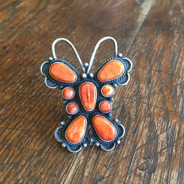 SOCIAL BUTTERFLY Tyler Brown Spiny Oyster Silver Ring | Native American, Navajo, Southwestern | Large Statement Bug Boho Jewelry | Sz 9 1/4 