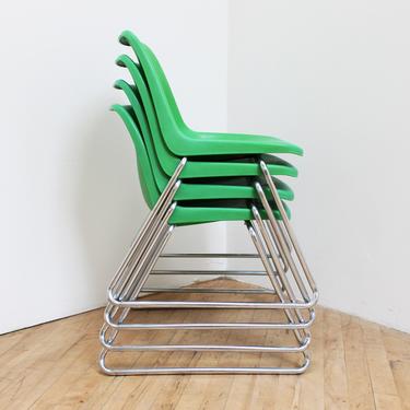 Vintage Molded Plastic Chairs Stacking Green Howell Charles Furey Shell Chairs Mid Century Modern Patio Dining 