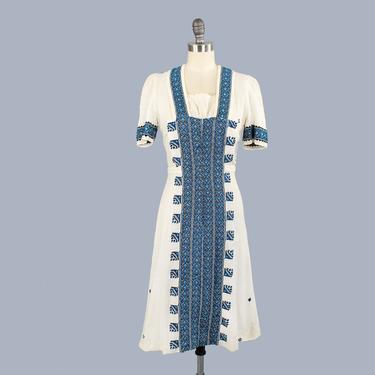 1930s Dress / 30s Embroidered Cotton Folk Dress 
