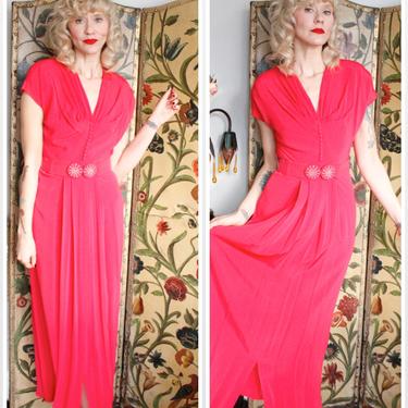 1940s Gown // Bright Pink Starburst Rayon Gown // vintage 40s gown 