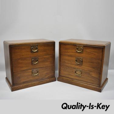 Pair of John Stuart Chinoiserie James Mont Style Oak Nightstand Bedside Chests