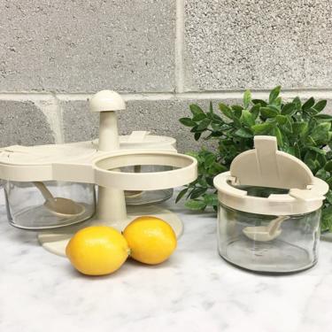 Vintage Condiment Server Set Retro 1980s Gemco + Lazy Susan + 3 Containers + Servingware + Ivory Color + Glass + Home and Kitchen Storage 