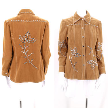 70s DOTTI DIDIT studded denim jacket  / vintage 1970s tan metal studded tailored brushed cotton shirt jacket 