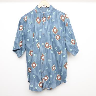 vintage 1990s versace SURF style short sleeve BLUE all over print oversize shirt -- size large 