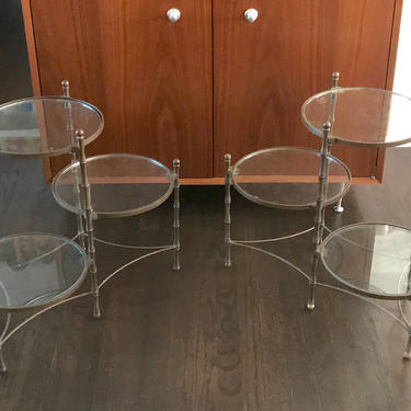 Vintage Mid Century Modern PAIR of Fine Solid Brass 3 Tier Side Tables 1950s 1960s Faux Bamboo Maison Bagnes Hollywood Regency 