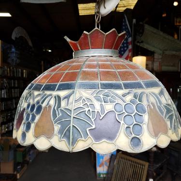 Vintage Plastic Replica Stained Glass Pendant Light