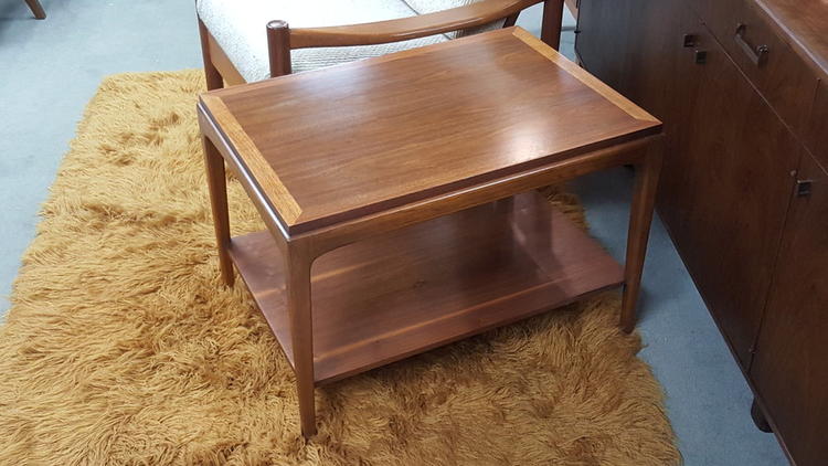 Mid-Century Modern walnut side table from the Rhythm collection by Lane Furniture