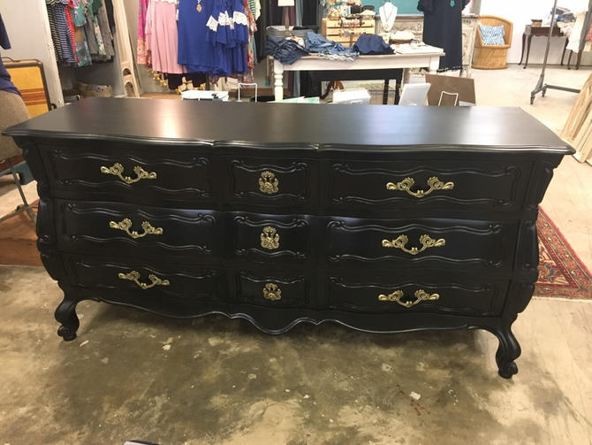 Beau Long Black French Provincial Dresser By Stylishpatina From