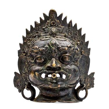 ANTIQUE: Old Loss Wax Cast Mahakala Standing Mask - Wrathful Deity - India - Spiritual, Ritual, Ceremony, Collectable - SKU 22-C-00017835 