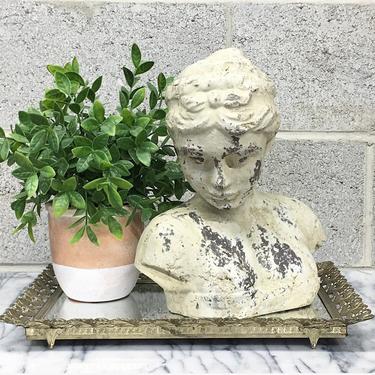 Vintage Bust Retro 1960s Woman Sculpture + Grecian + Handmade + Distressed + Cement + Heavy + Hollow + Decorative + Home and Garden Decor 
