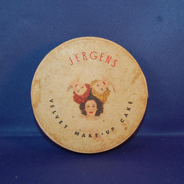 Vtg Jergens Velvet Make-Up Cake Milk Glass Jar Compact ~ Brunette Color ~ For the New Style Velvet Skin Look ~ Used VG Condition 3/4 + full 