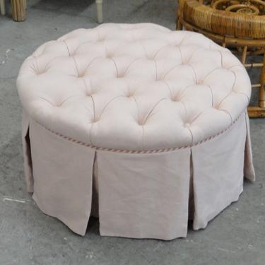 Tufted Shell Pink Upholstered Round Ottoman