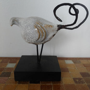 Ceramic and Metal Decorative Artisan Bird Sculpture 