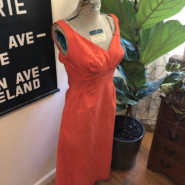 1960s vintage orange Hawaiian aloha Tiki dress with built in bra S 