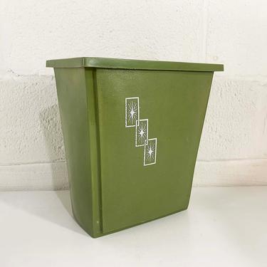 Vintage Plastic Atomic Waste Basket Groovy Avocado Green White Starburst Trash Can Retro Storage Office Crafts Bathroom 1970s 70s 