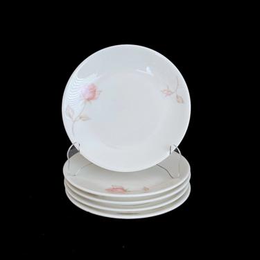Vintage Mid Century Modern Iroquois Impromptu 6.5&amp;quot; Bread and Butter Side Plates w Pink Rose Flowers Ben Seibel Design 