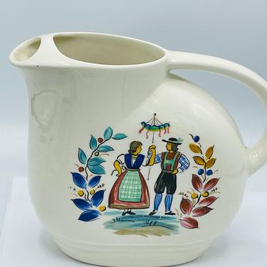 Vintage 1930's Knowles Utility Ware China Water Refrigerator Pitcher Amish Farmer  Design- Chip Free 