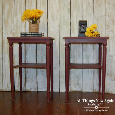 Pair of Matching Red Tables | Side Table Set | Burgundy Side Tables | Wine-Colored Side Tables | Matching End Tables | Rustic Red 