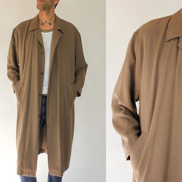 Vintage 70s French Mocha Gabardine Drop Shoulder Trenchcoat w/ Hidden Wooden Buttons | MOD, Avant Garde | 1970s Designer Duster Chore Jacket 
