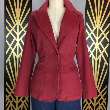1970s jacket, fitted blazer, rust corduroy, vintage jacket, college town, pockets, size medium, mod , bohemian style, hippie jacket, Sienna 
