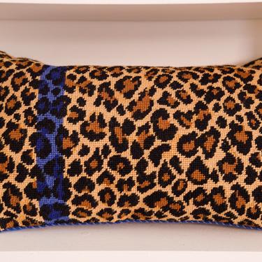 Leopard Needlepoint Pillow, Royal Blue