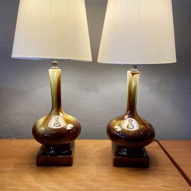 Pair of Vintage Glazed Ceramic Boudoir Lamps