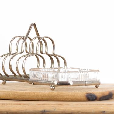 Silver-plated Vintage Toast Rack with Cut Glass Preserve Dish 