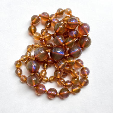 Gorgeous Rare Dragons Breath Opalescent Glass Bead Necklace 33” Antique Art Deco 