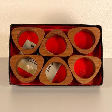 Box of 6 Teak Otagiri Napkin Rings 
