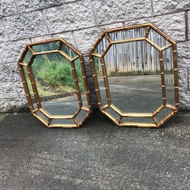 PAIR Vintage faux bamboo octagonal mirrors 