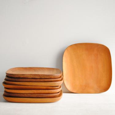 Vintage Teak Wood Plate Set, Modern Wooden Plates 