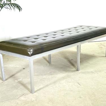 Mid Century Modern Leather &amp; Chrome Tuffted Bench Knoll Style