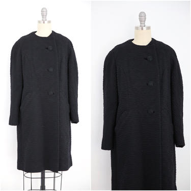Vintage 1960s Black Polyester Winter Coat