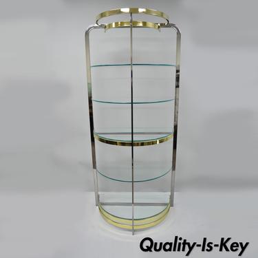 Chrome Brass Glass Demilune Etagere Half Round Mid Century Modern Display Shelf