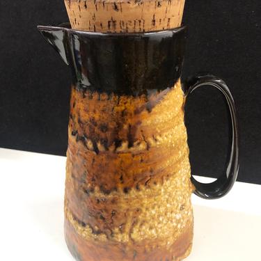 Tall Laurentian Artisan Fat Lava Pitcher with Rare Original Cork Mid Century Canadian Art Pottery 