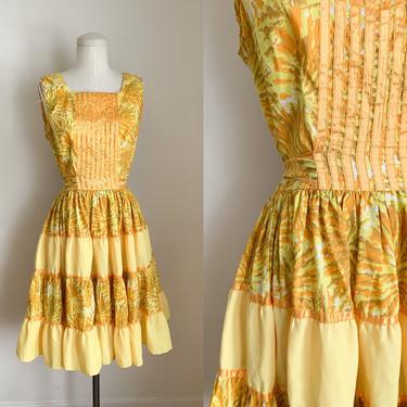 Vintage 1960s Yellow Floral Sundress / M 