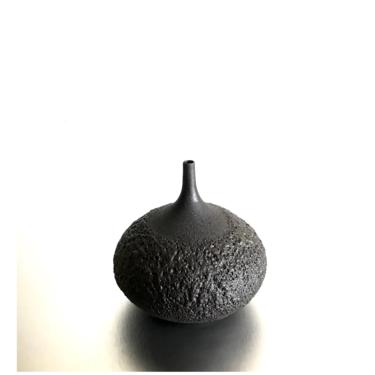 SHIPS NOW- Small stoneware round bottle vase glazed in crater black by sara paloma pottery 